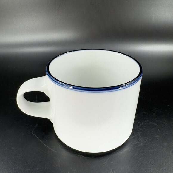 Dansk Concerto Allegro Blue Rimmed Coffee Mug Cup Portugal Ceramic White VTG - Picture 9 of 14